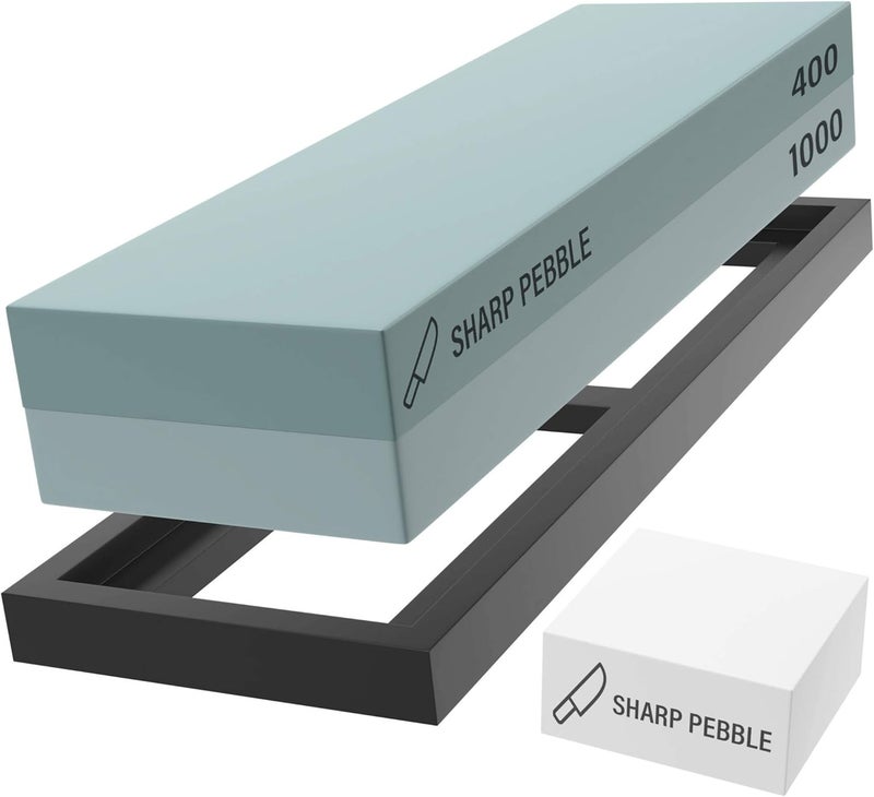 Sharp Pebble Premium Whetstone Knife Sharpening Stone 2 Side Grit 400/1000 Wetstone Kit -Wetstone Kitchen Knife Sharpener with Flattening Stone & NonSlip Rubber Base - Image 1